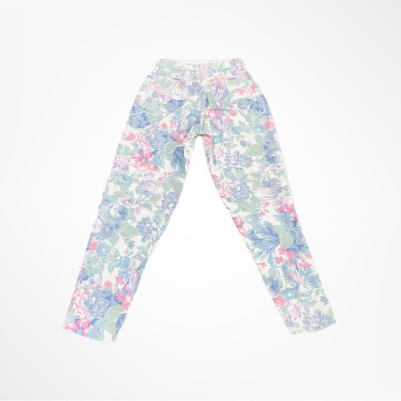 Zena Vintage 1980s 1990s Pastel Floral High Rise Denim Mom Jeans - Picture 3 of 7